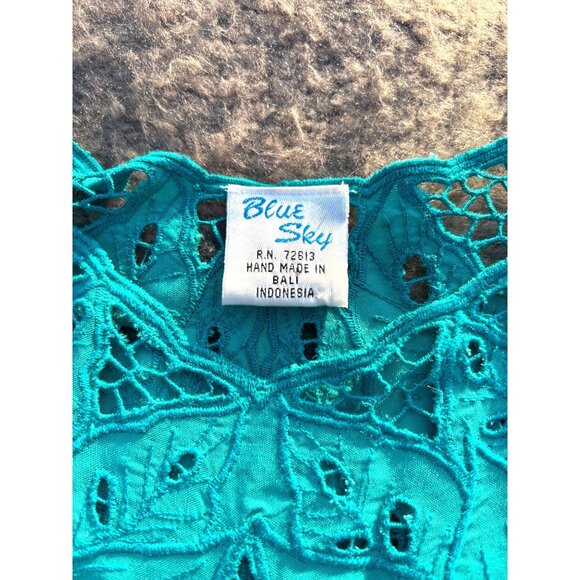Blue Sky Handcrafted Bali 2Pc Turquoise Embroidered Lace Top Maxi Skirt Set Vtg - Picture 3 of 11